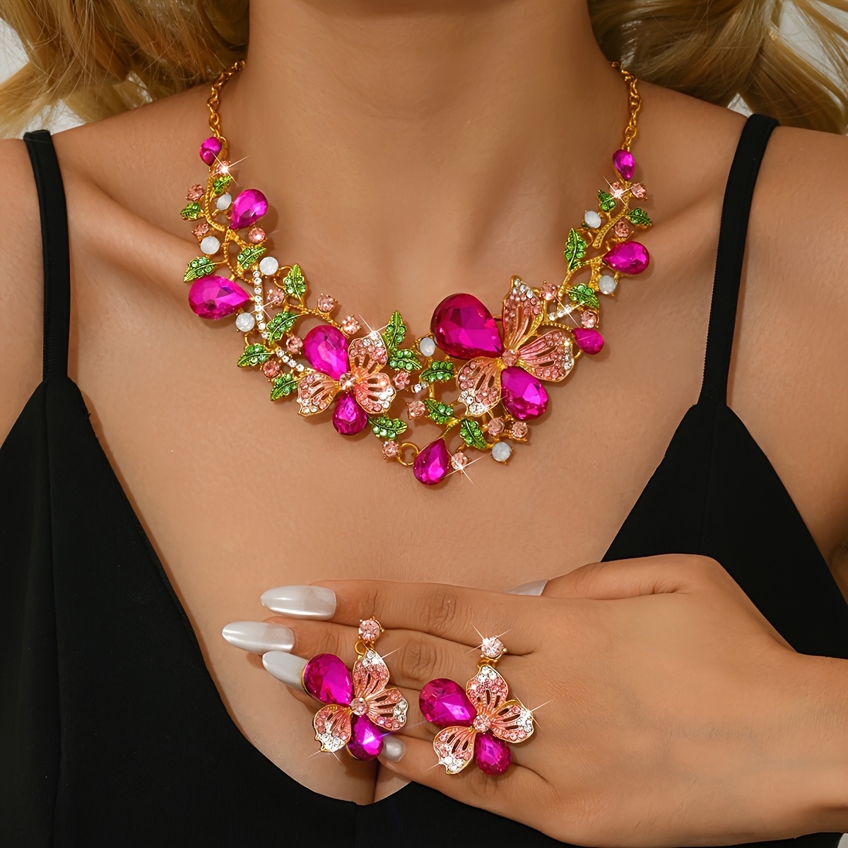 Floral Fashion Women's Statement Necklace & Earrings Set